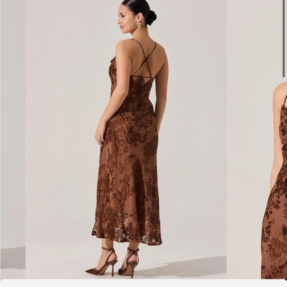 Astr Dresses & Skirts - Brown Floral Lace Midi Dress